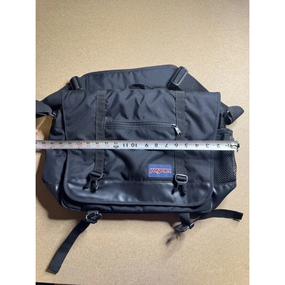 JanSport Messenger Bag Black Canvas Laptop Crossbody Shoulder Satchel Travel Bag